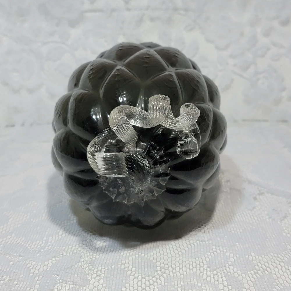 Black Gray Quilted Glass Pumpkin 8.5